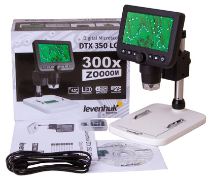 Levenhuk DTX 350 LCD with its box and accessories